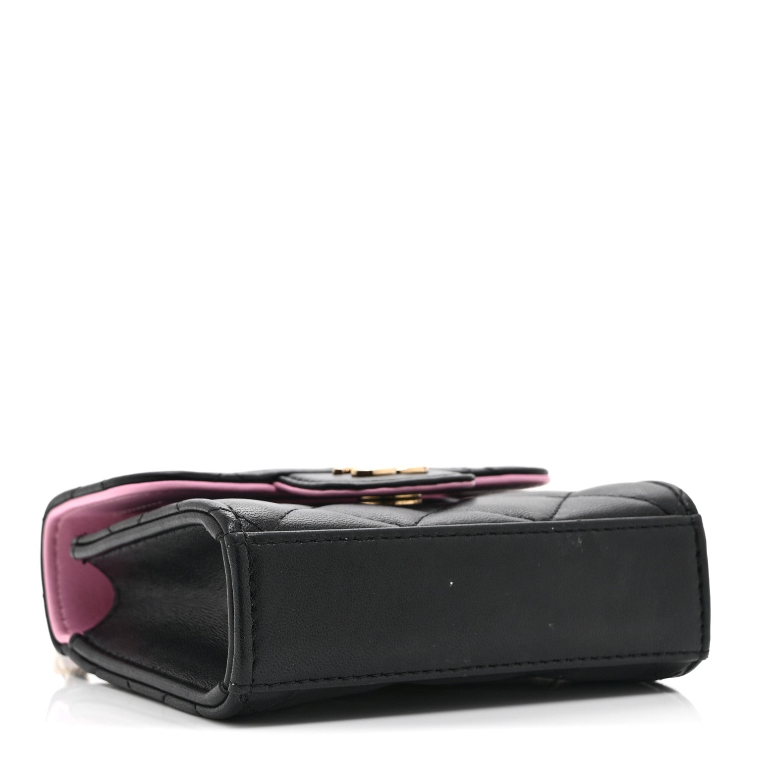 Chanel Lambskin Quilted Bi-Color Top Handle Clutch With Chain Black Pink 4 of 11