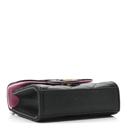Chanel Lambskin Quilted Bi-Color Top Handle Clutch With Chain Black Pink 4 of 11