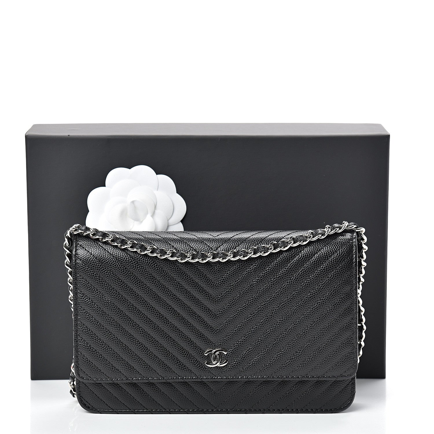 Chanel Caviar Chevron Quilted Wallet On Chain WOC Black 12 of 12