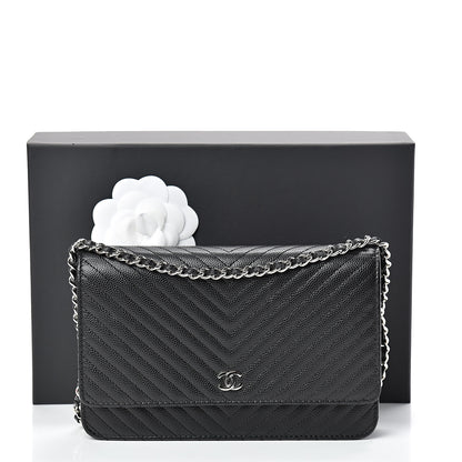 Chanel Caviar Chevron Quilted Wallet On Chain WOC Black 12 of 12