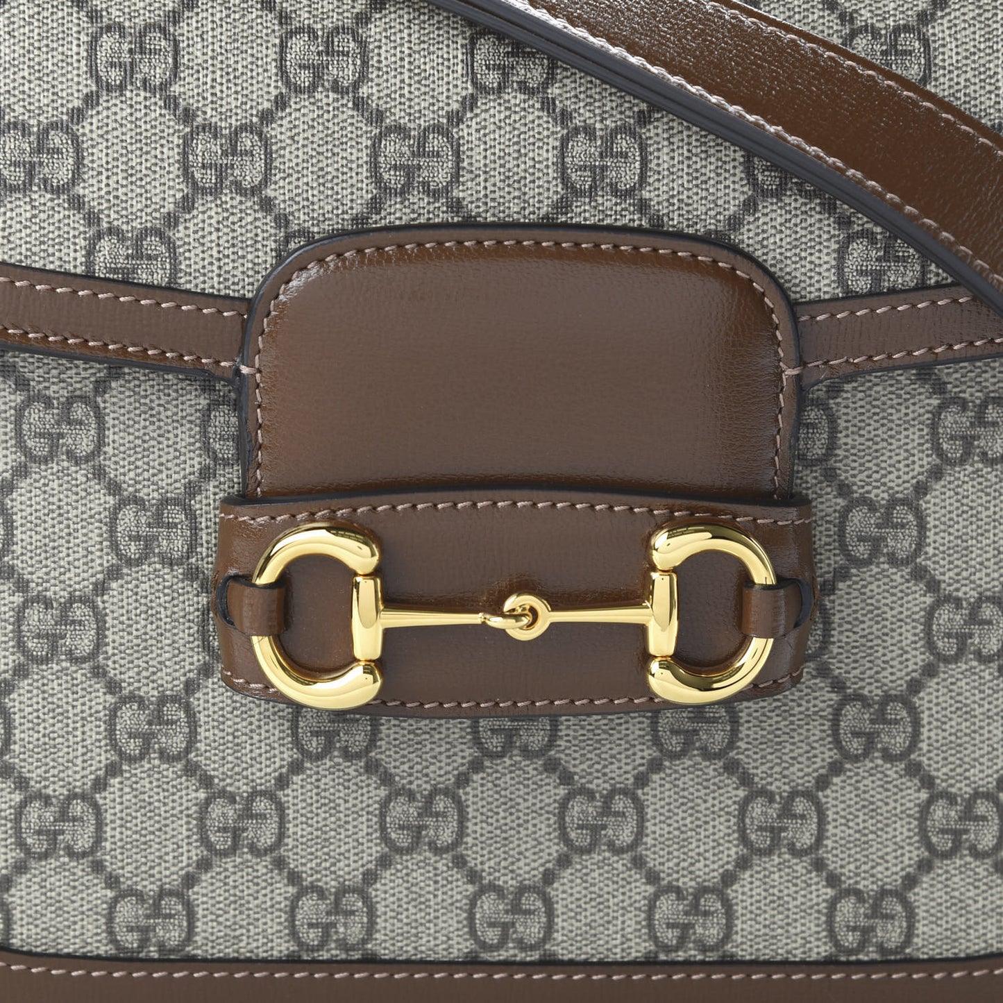 GG Supreme Monogram Horsebit 1955 Shoulder Bag Beige Brown Sugar