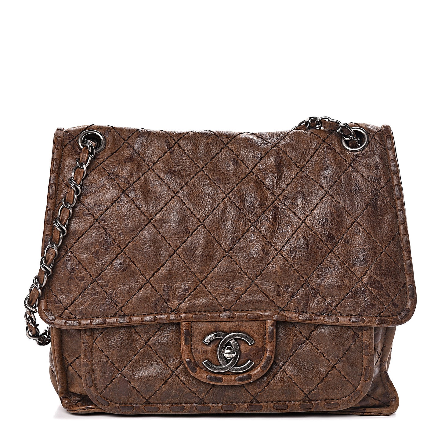 Aged Crumpled Calfskin Small Vintage Flap Brown