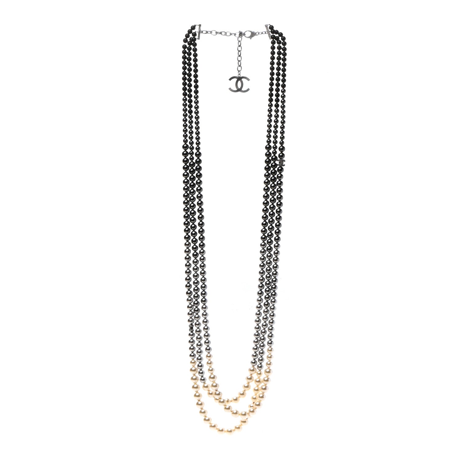 Chanel Graduated Pearl CC Multi 3 Strand Necklace Ruthenium Grey Black 3 of 7
