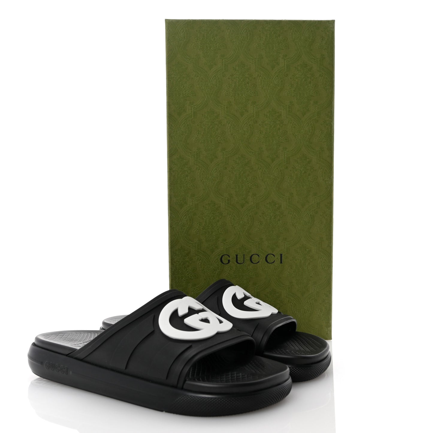 Rubber Interlocking G Pursuit Mens Slide Sandals 9 Black White