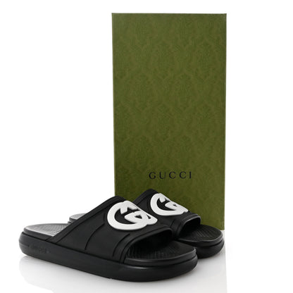 Gucci Rubber Interlocking G Pursuit Mens Slide Sandals 9 Black White 10 of 10