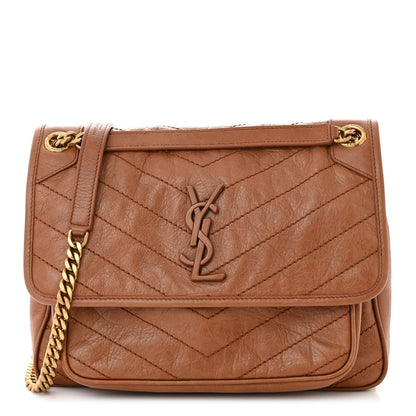 Saint Laurent Crinkled Calfskin Matelasse Monogram Medium Niki Chain Satchel Caramel 1 of 11