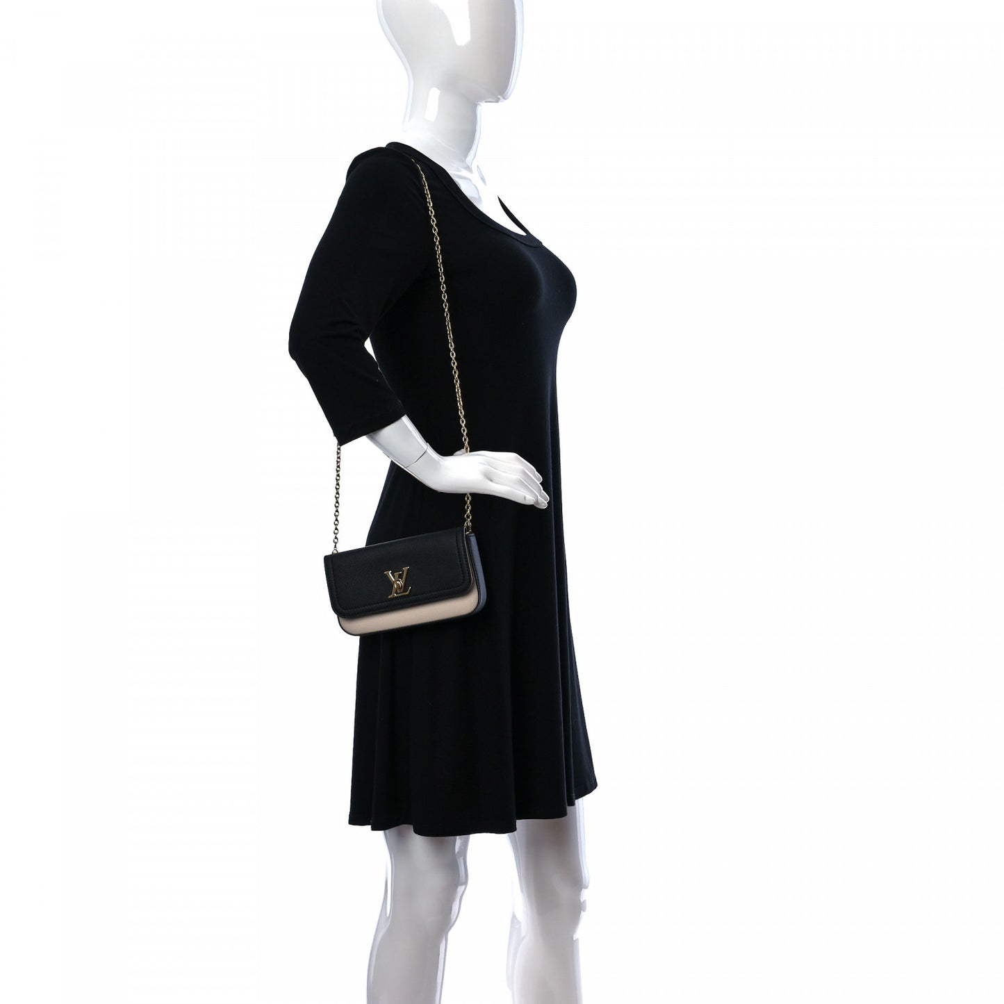 Calfskin Lockme Phone Chain Pouch Vanille Black