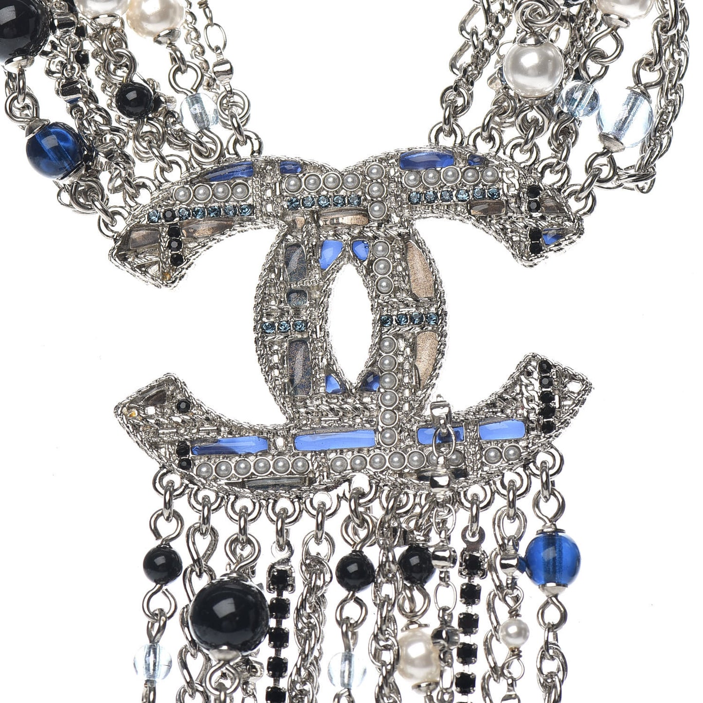 Beaded Multi Strand CC Necklace Silver Blue