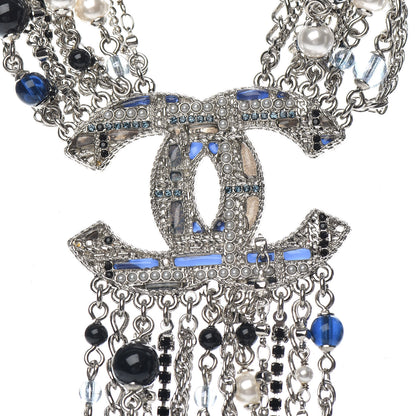 Chanel Beaded Multi Strand CC Necklace Silver Blue 3 of 5