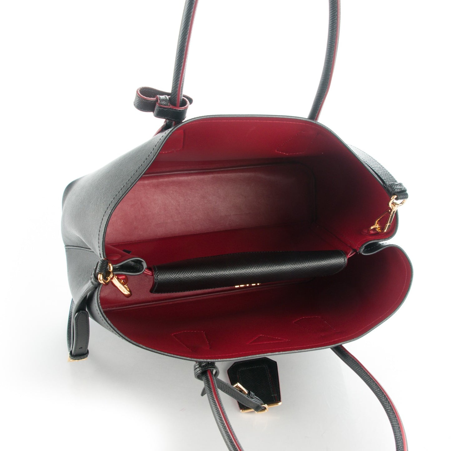 Saffiano Cuir Large Double Bag Black Fuoco