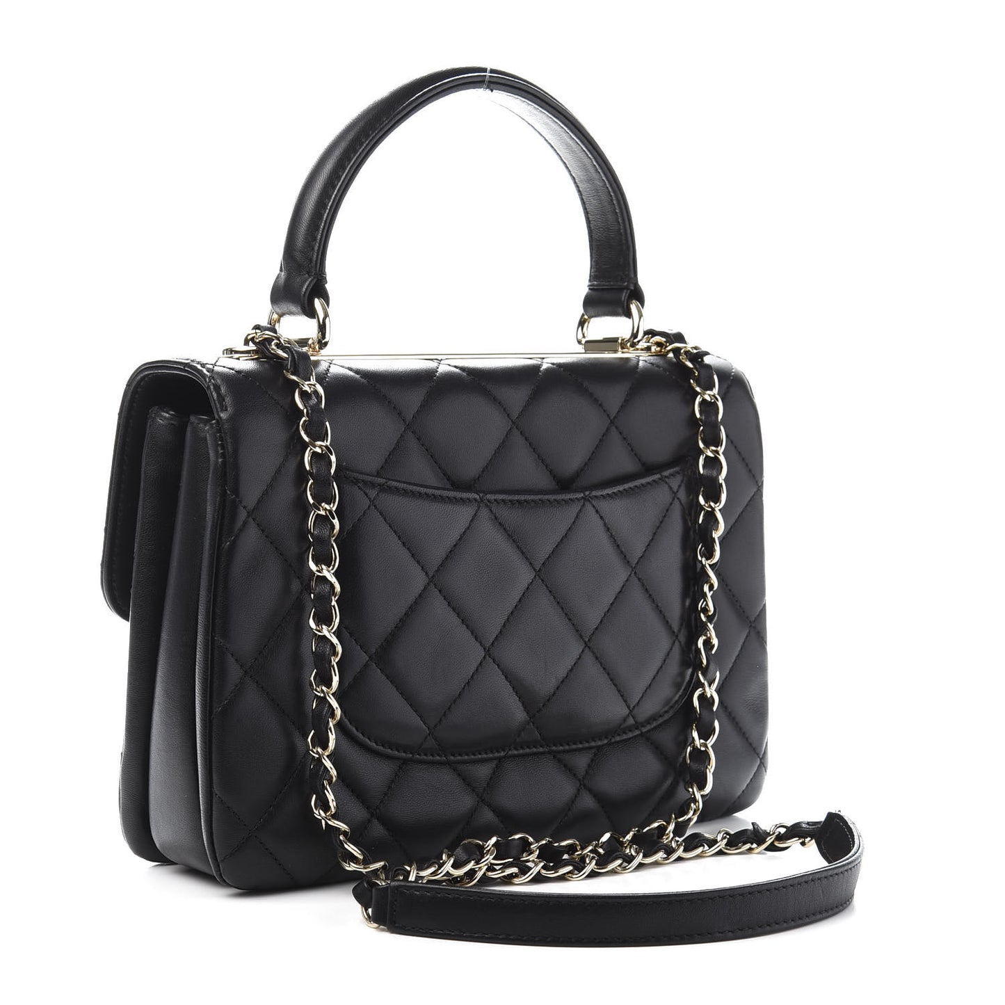 Lambskin Quilted Small Trendy CC Dual Handle Flap Bag Black