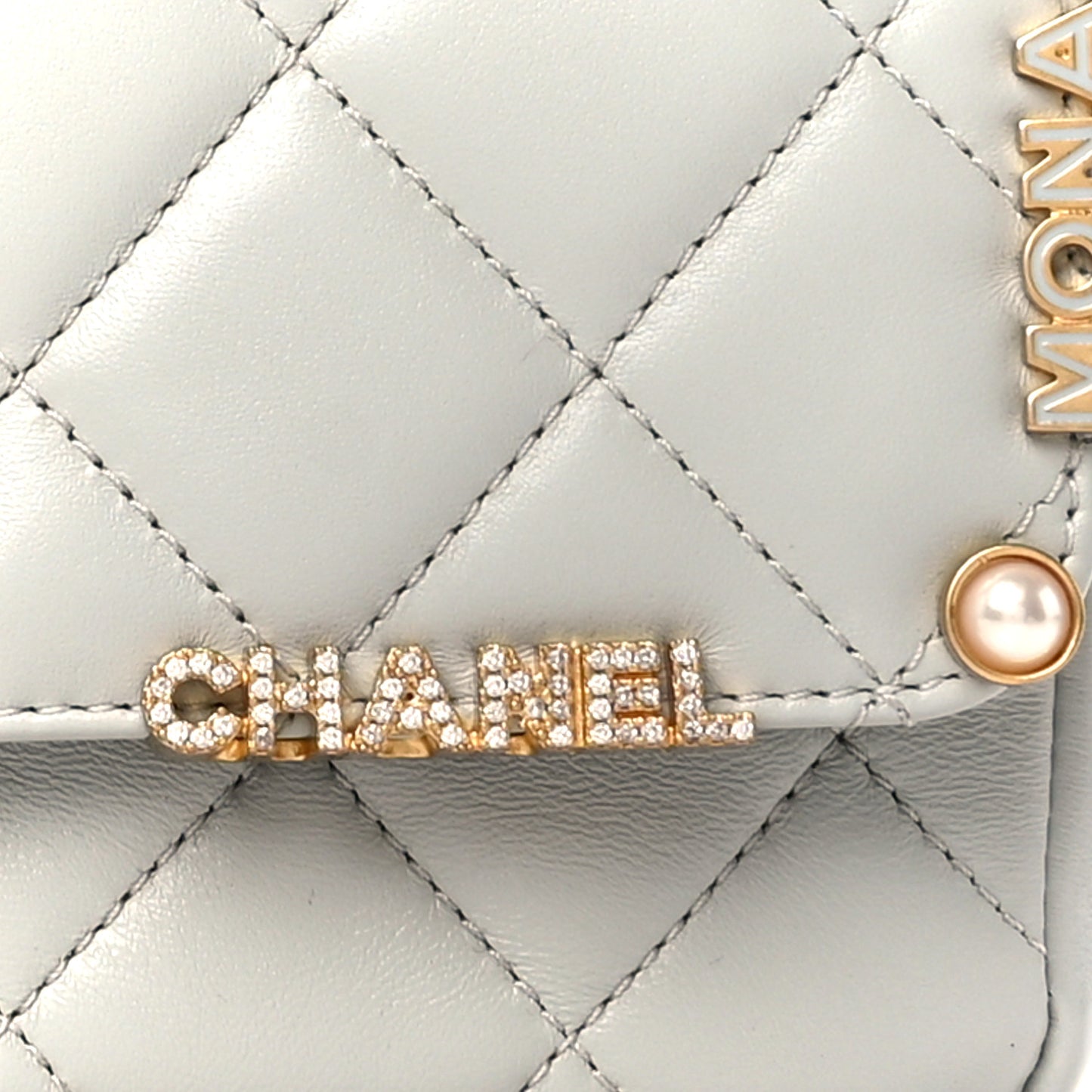 Lambskin Enamel Strass Quilted Mini Paris Monaco Flap Light Grey