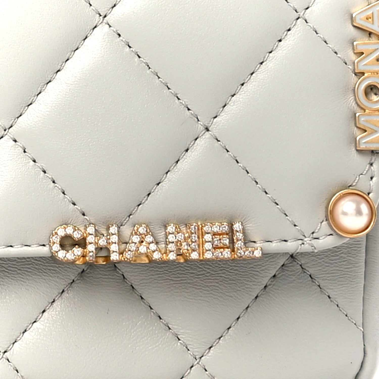 Chanel Lambskin Enamel Strass Quilted Mini Paris Monaco Flap Light Grey 8 of 10