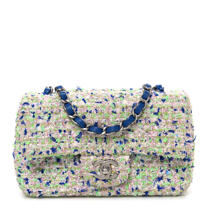 Chanel Tweed Quilted Mini Rectangular Flap White Blue Green 1 of 10