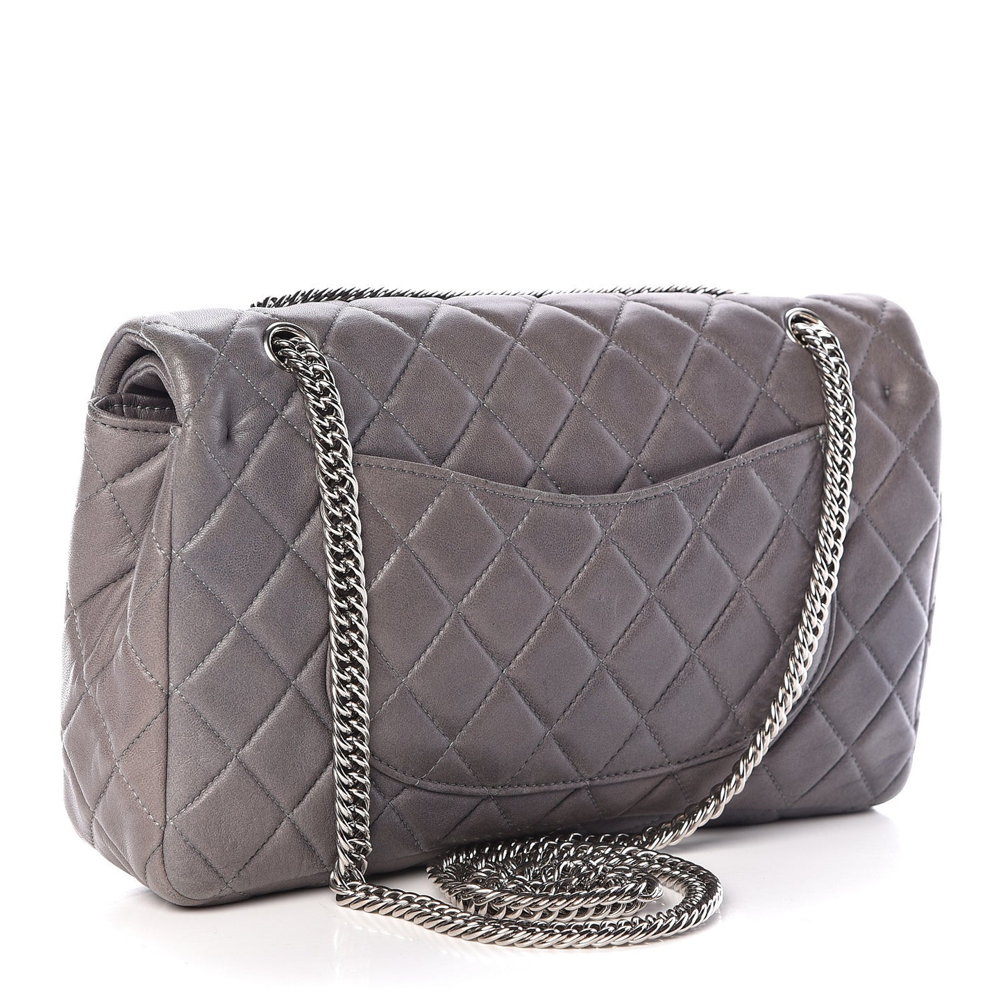 Lambskin Quilted Medium Double Flap Bijoux Chain Grey