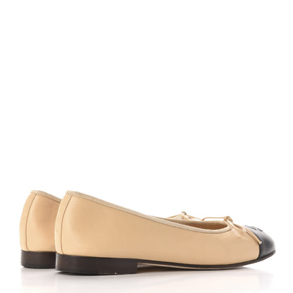 Chanel Lambskin Cap Toe CC Ballerina Flats 36 Beige Black 4 of 10