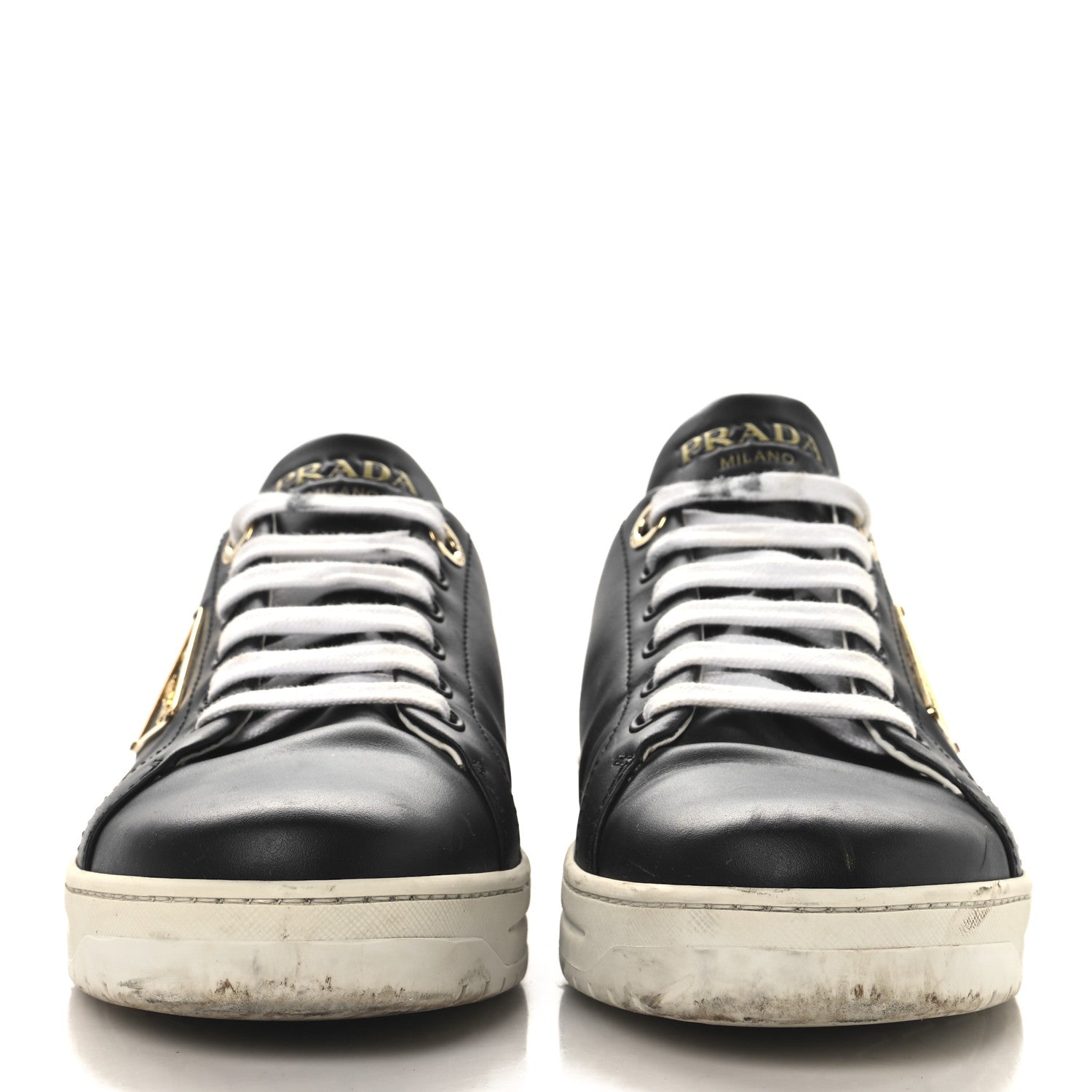 Prada Vitello Soft Triangle Womens Edge Low Top 30mm Sneakers 40 Black White 3 of 11