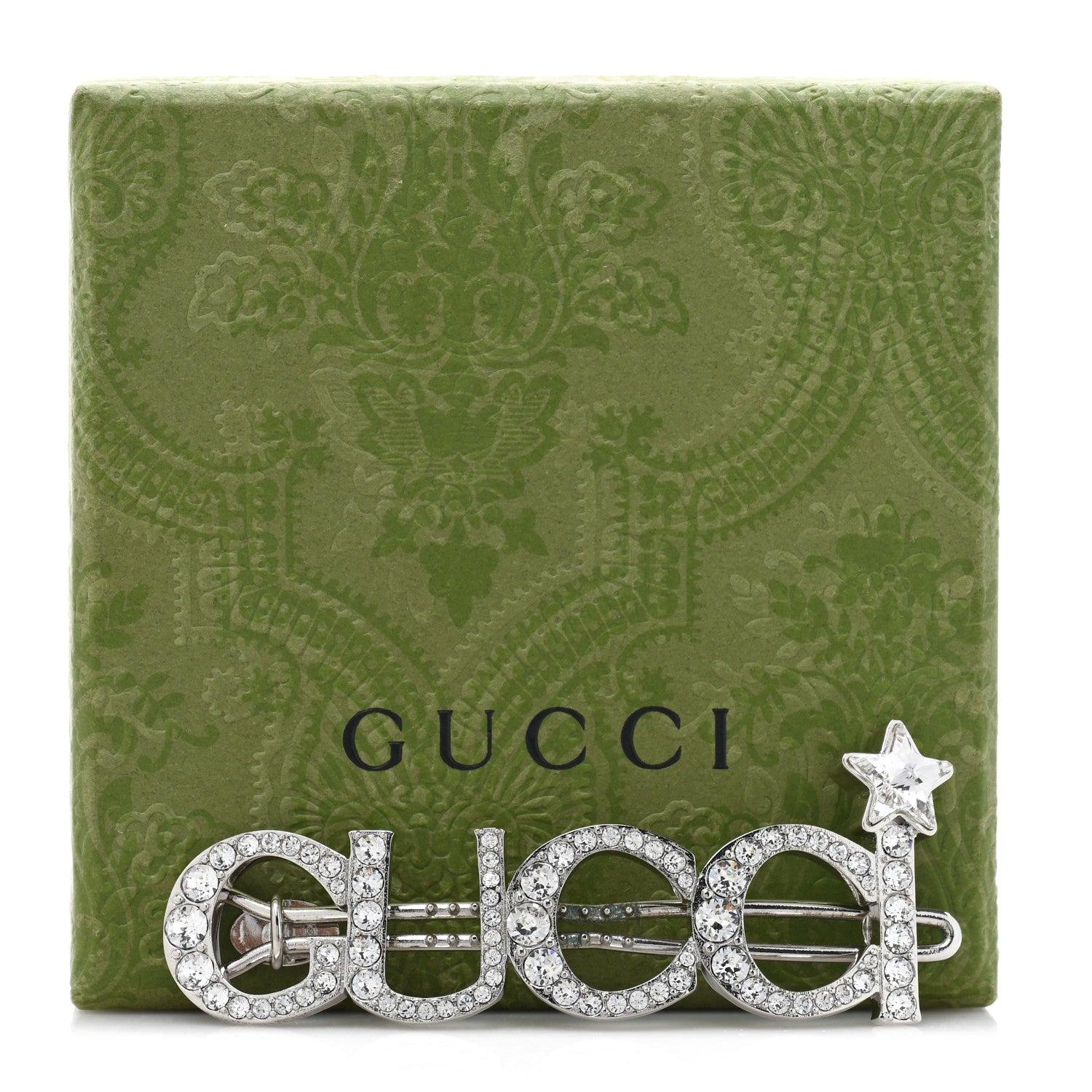 Gucci Metal Crystal Logo Hair Barrette Silver 5 of 5