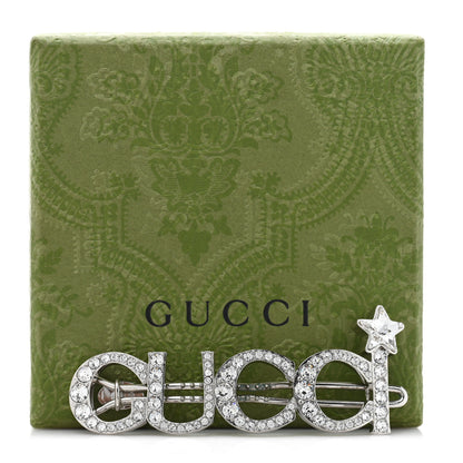Gucci Metal Crystal Logo Hair Barrette Silver 5 of 5