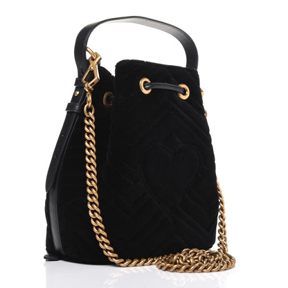 Gucci Velvet Matelasse GG Marmont Bucket Bag Black 4 of 15