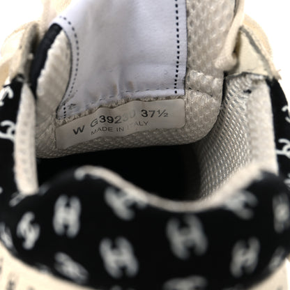 Chanel Nylon Suede Calfskin Printed CC Sneakers 37.5 White Black 7 of 10
