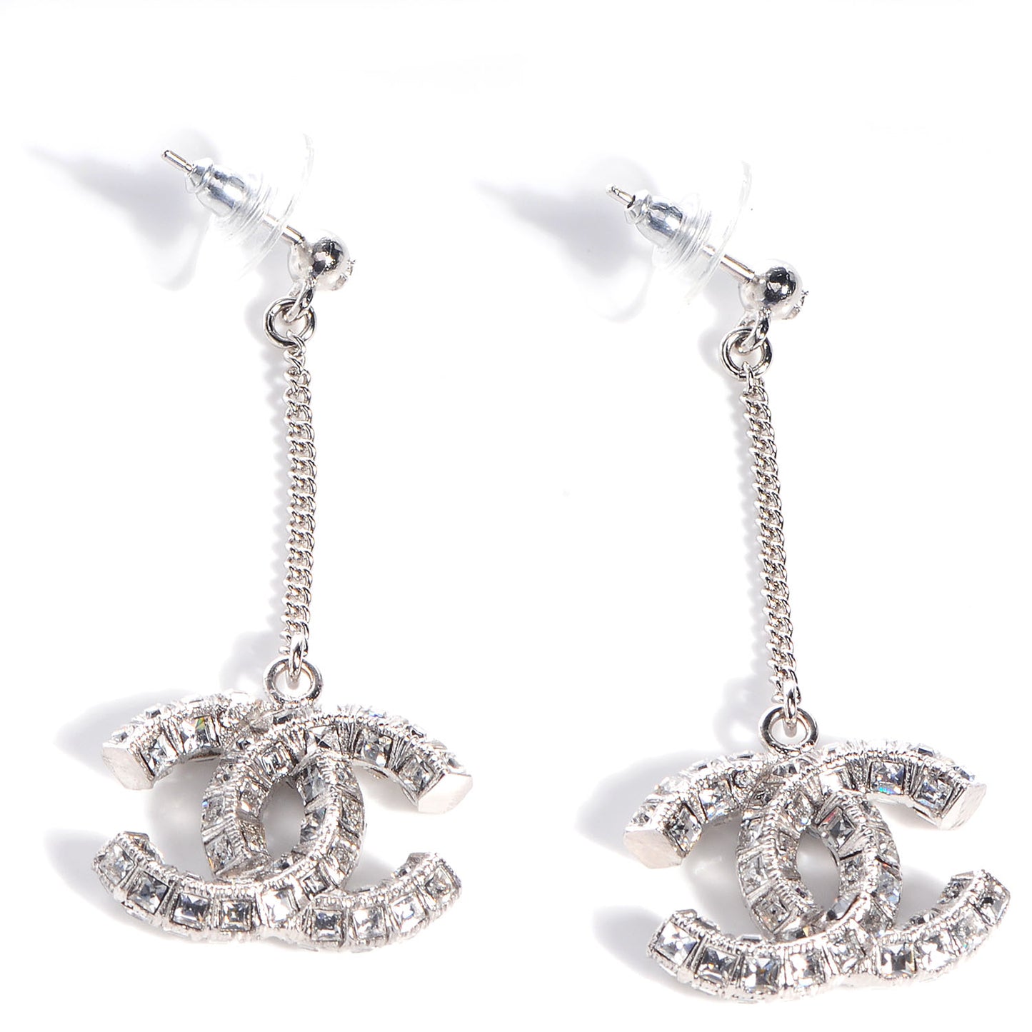 Baguette Crystal CC Dangle Earrings Silver