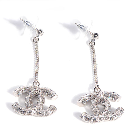 Chanel Baguette Crystal CC Dangle Earrings Silver 1 of 5