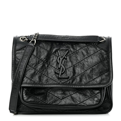 Saint Laurent Crinkled Calfskin Matelasse Monogram Baby Niki Chain Satchel Black 1 of 15
