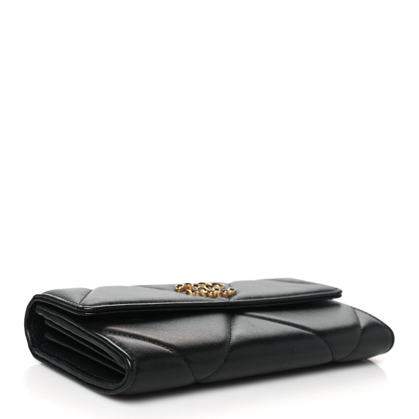 Lambskin Quilted Chanel 19 Flap Wallet Black