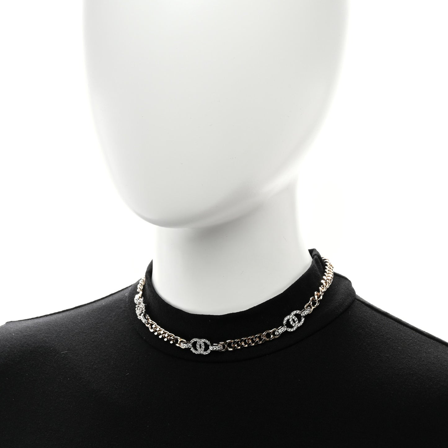 Crystal CC Chain Links Choker Necklace Gold