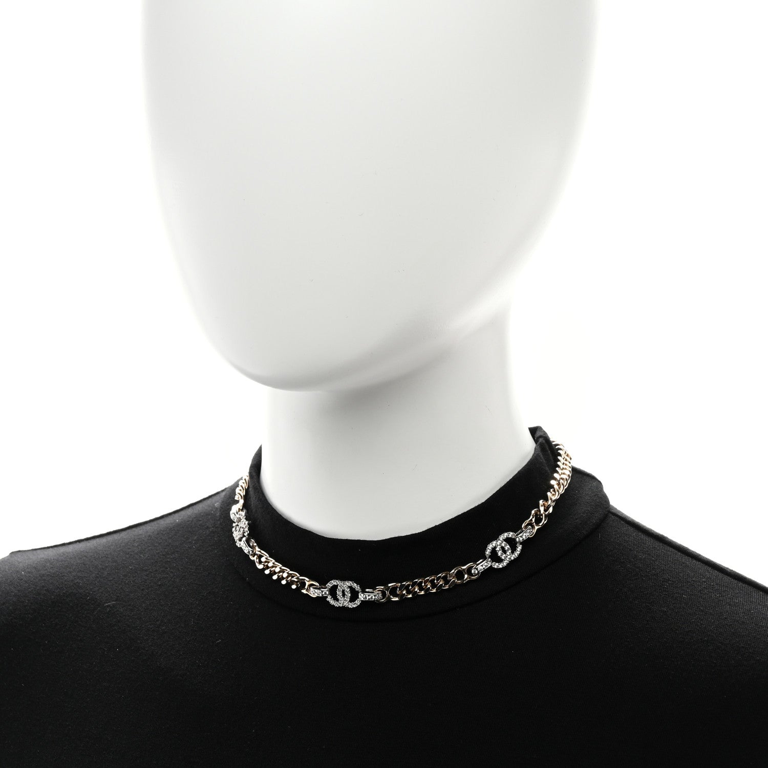 Chanel Crystal CC Chain Links Choker Necklace Gold 2 of 4