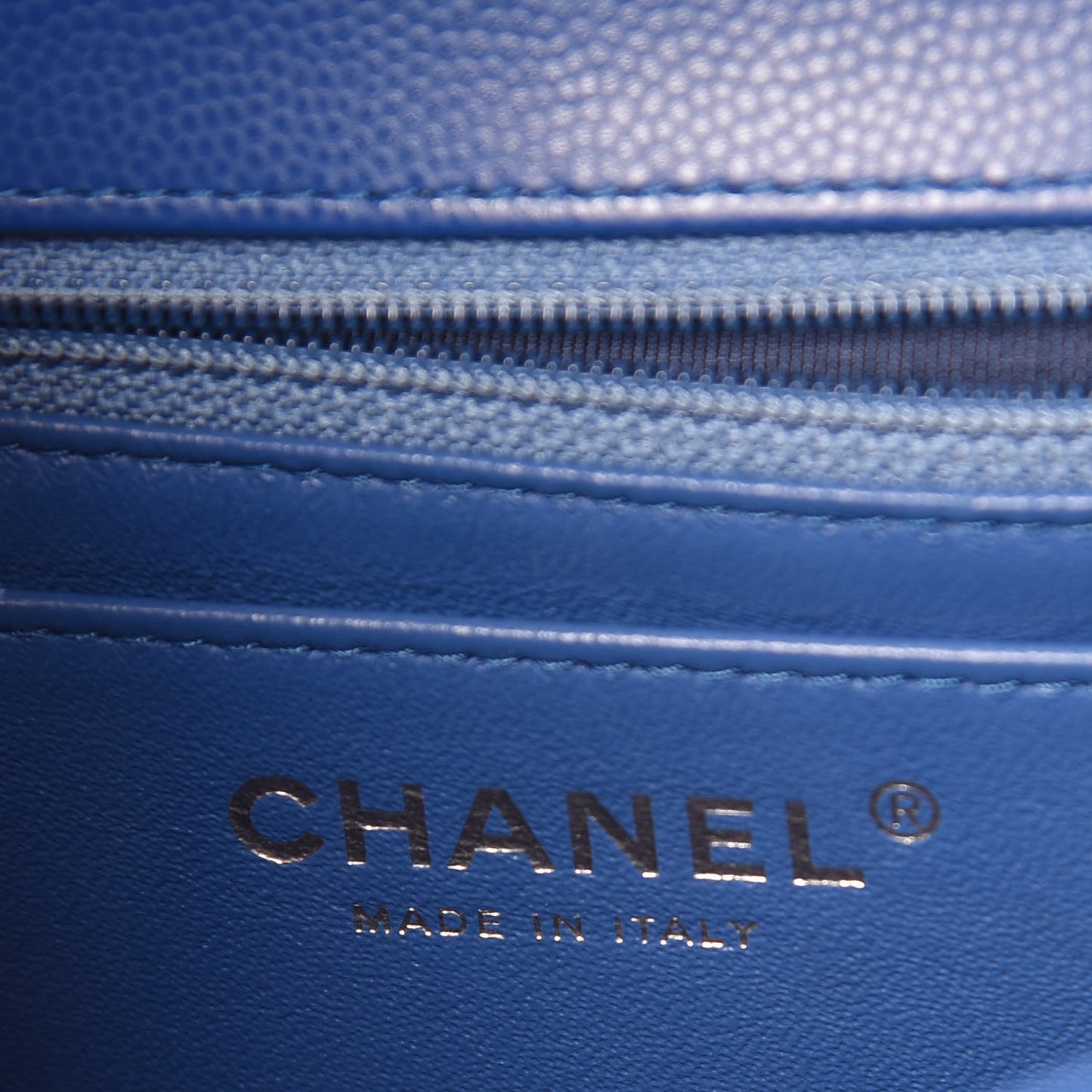 Caviar Chevron Quilted Mini Square Flap Blue