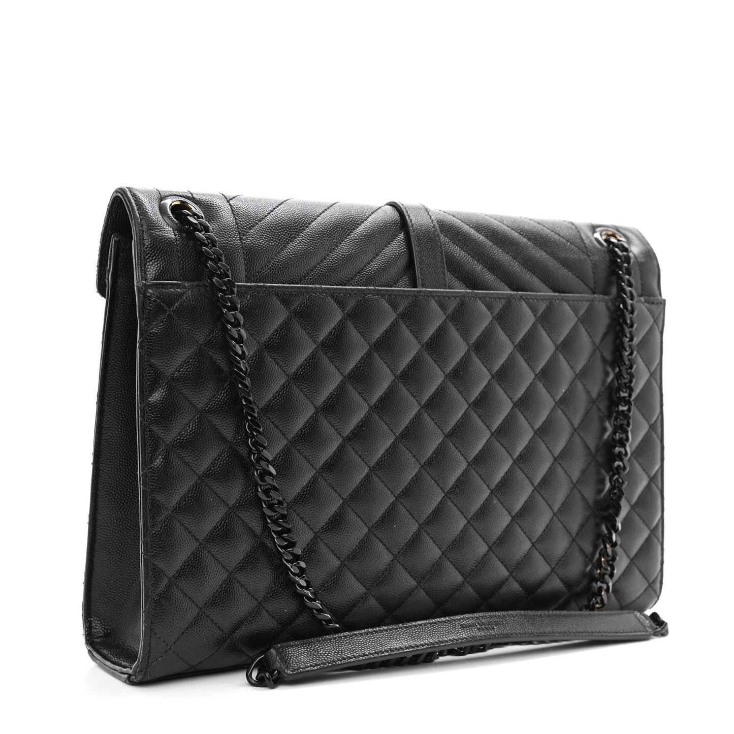 Grain De Poudre Textured Mixed Matelasse Large Triquilt Monogram Monochrome Satchel Black