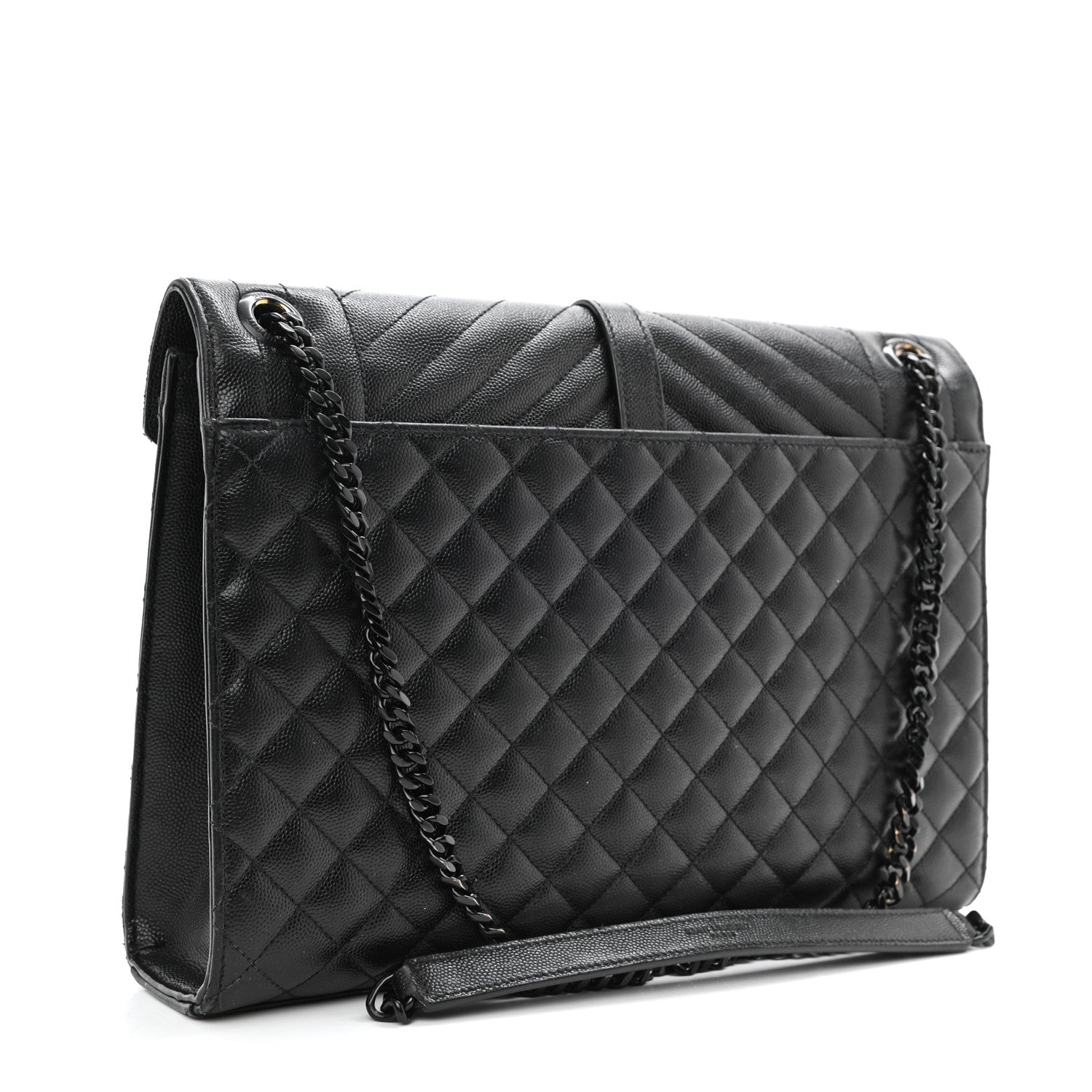 Saint Laurent Grain De Poudre Textured Mixed Matelasse Large Triquilt Monogram Monochrome Satchel Black 3 of 15