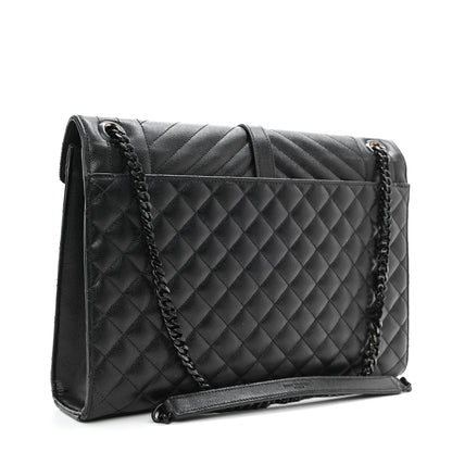 Saint Laurent Grain De Poudre Textured Mixed Matelasse Large Triquilt Monogram Monochrome Satchel Black 3 of 15