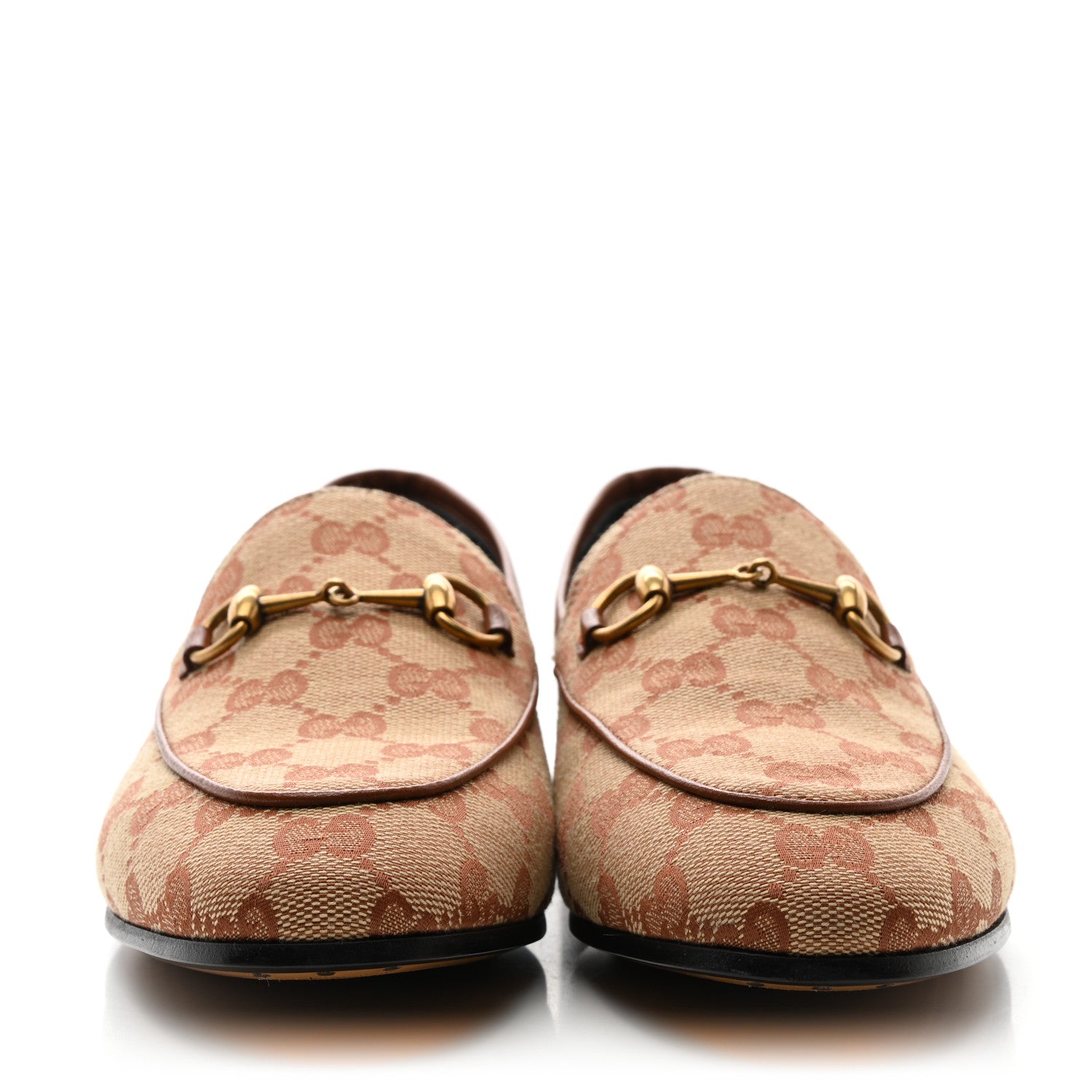 Gucci Canvas GG Monogram Horsebit Womens Jordaan Loafers 38 Beige Ruggine Rust 2 of 9