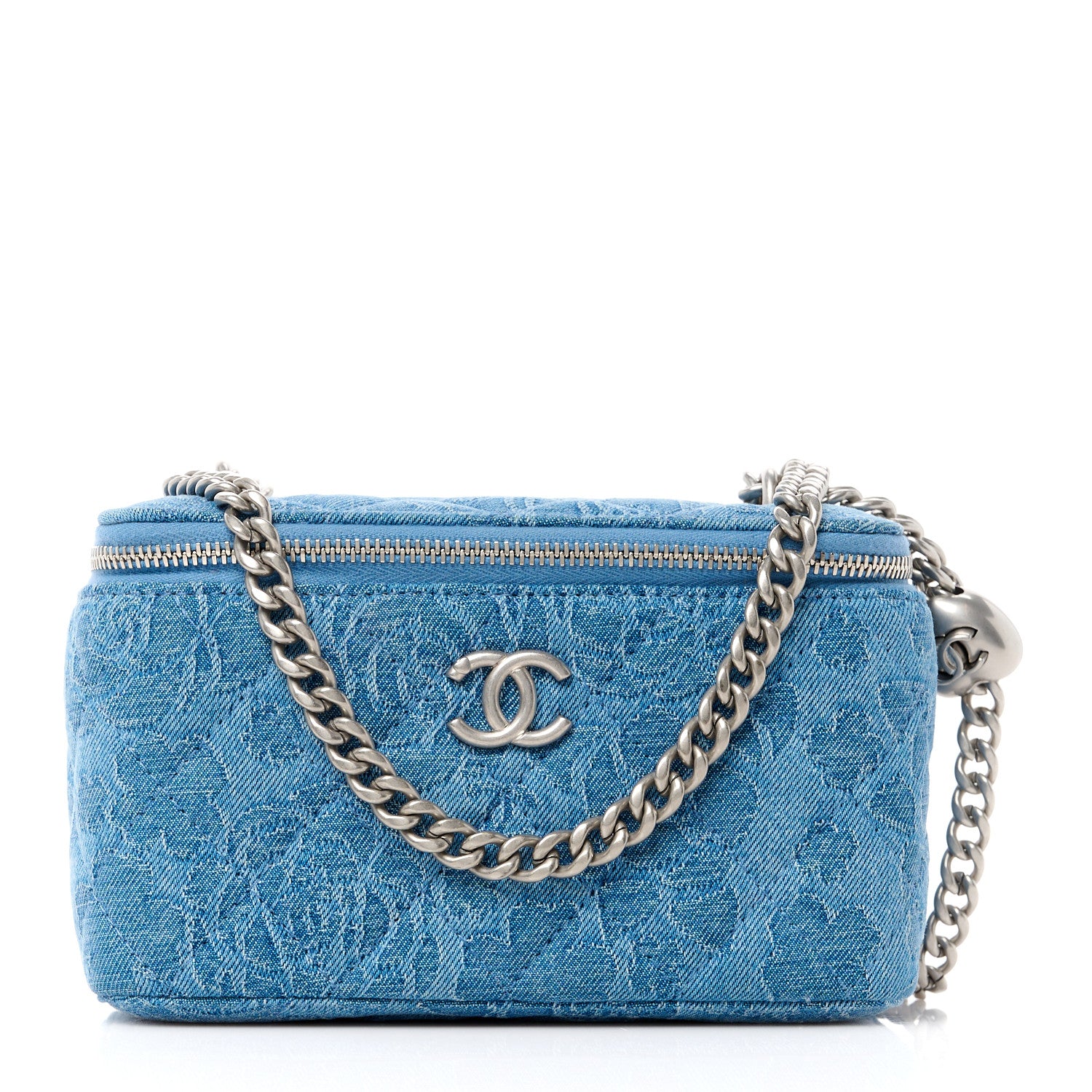 Chanel Denim Quilted Sweetheart Small Vanity Case With Chain Blue 1 of 11