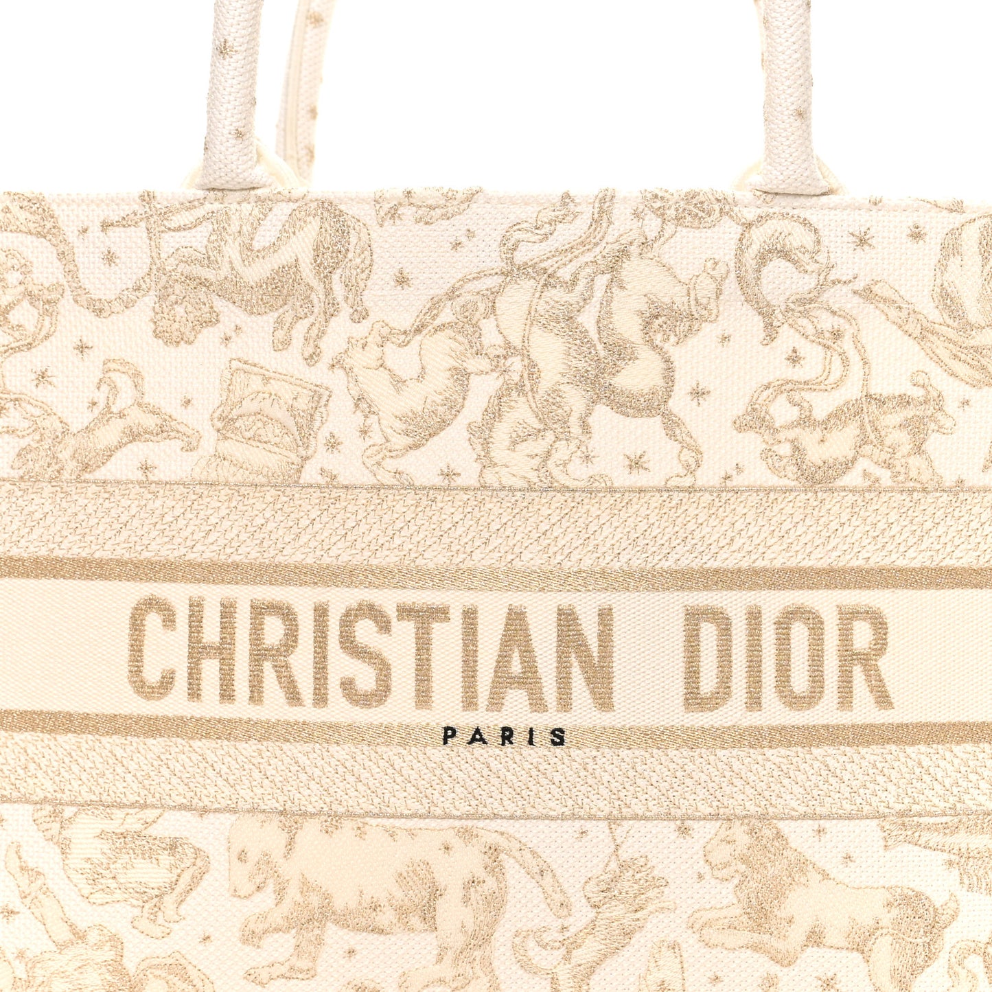 Canvas Embroidered Medium Saint Barth Zodiac Book Tote Gold