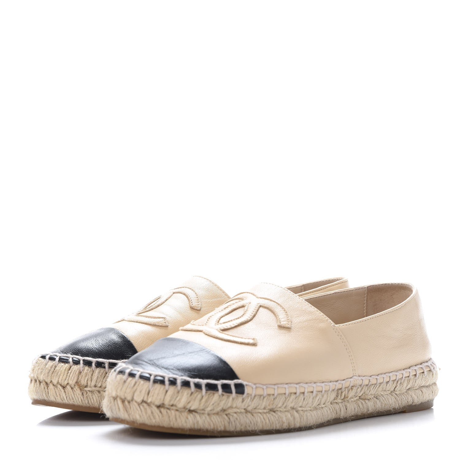 Chanel Lambskin CC Espadrilles 37 Beige Black 2 of 12
