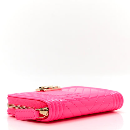 Chanel Patent Chevron Quilted Zip Around Boy Coin Purse Wallet Neon Pink 4 of 7
