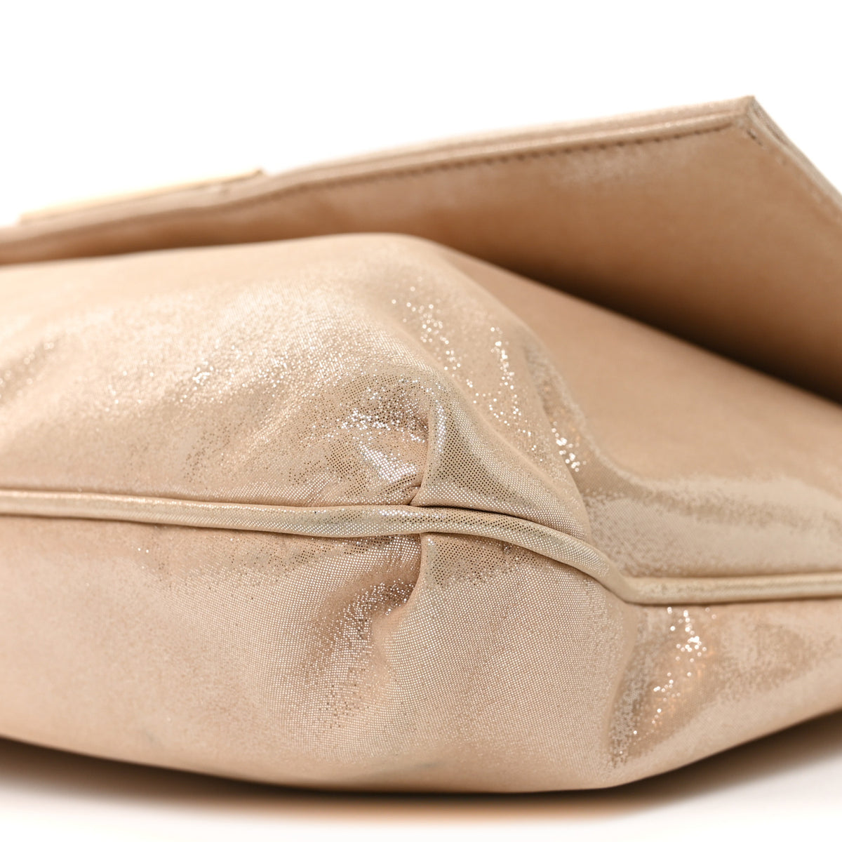 Fendi Shiny Crinkled Lambskin Mia Shoulder Flap Beige Light Gold 10 of 10