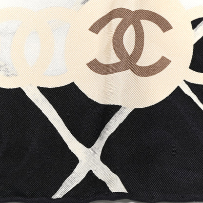 Chanel Silk Camellia CC Square Scarf Black 4 of 10