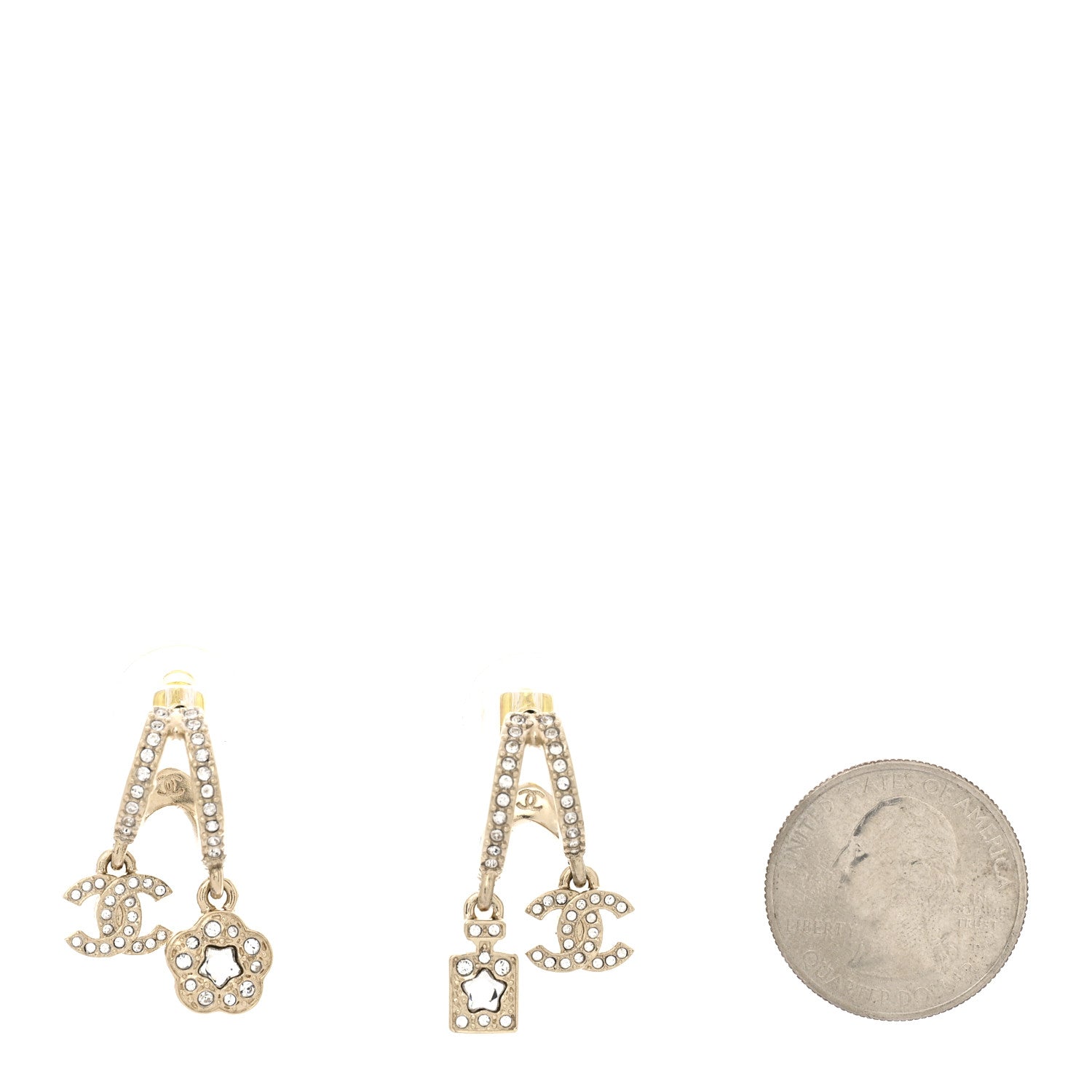 Chanel Crystal CC Camellia Perfume Bottle Double Hoop Earrings Gold 2 of 6