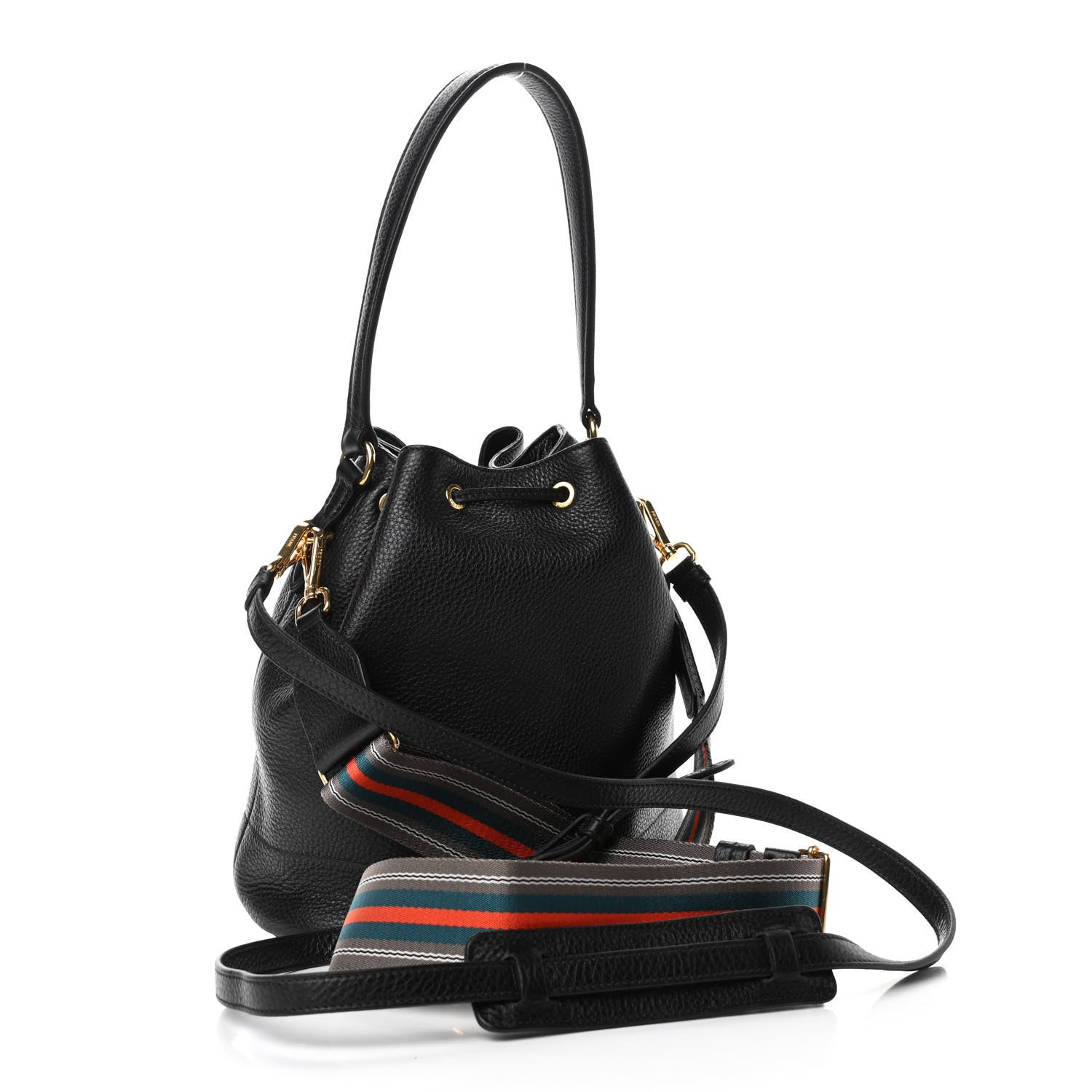 Prada Vitello Daino Drawstring Bucket Black 2 of 5