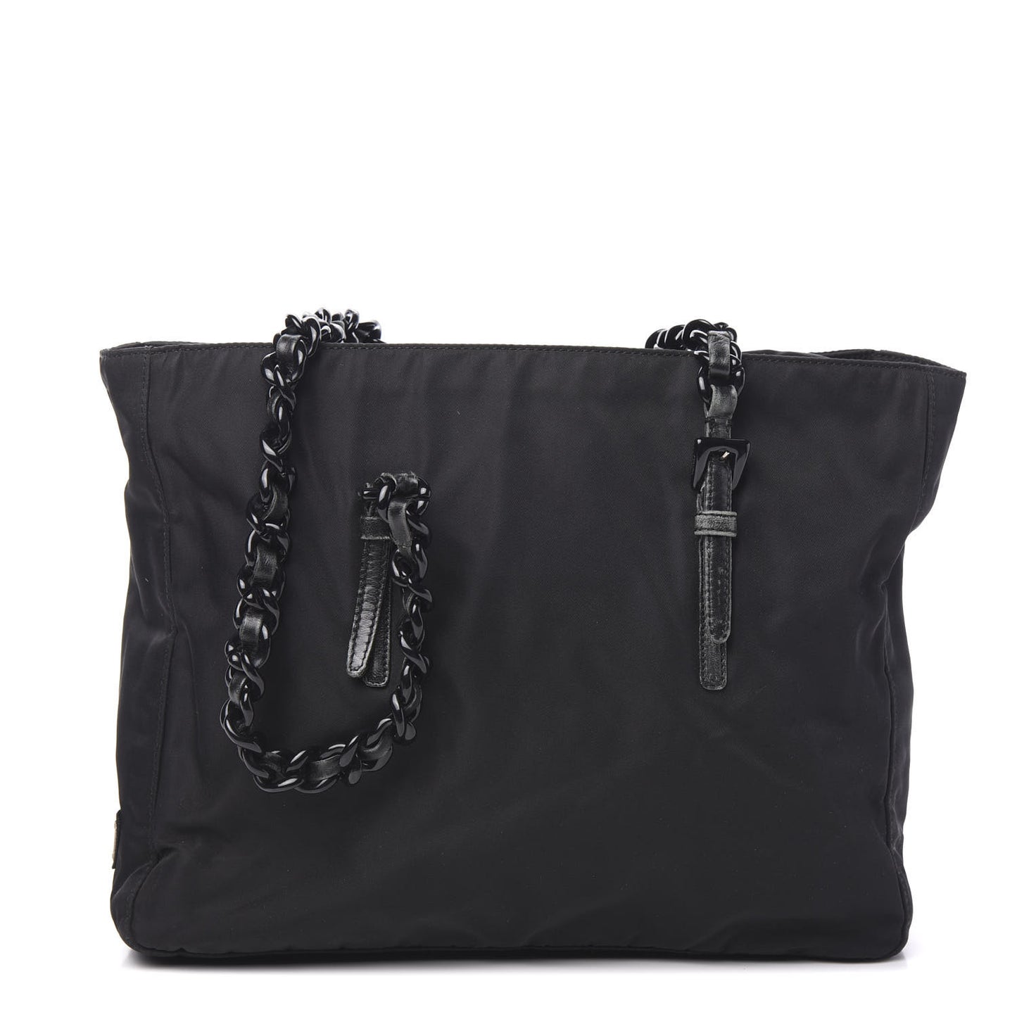 Tessuto Nylon Calfskin Chain Tote Black