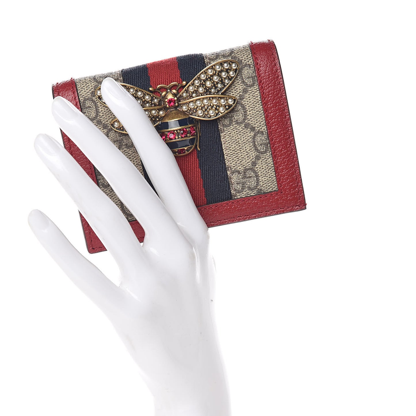 GG Supreme Monogram Queen Margaret Card Case Red