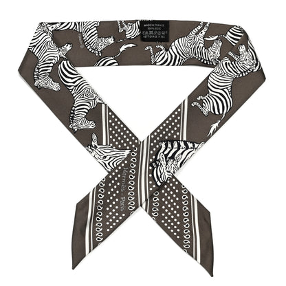 Hermes Silk Les Zebres Twilly Gris Taupe Black White 1 of 3