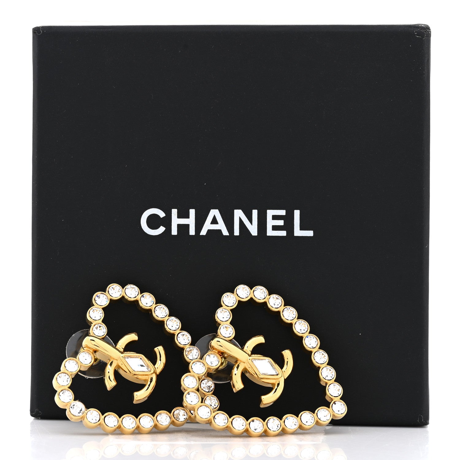 Chanel Crystal Heart CC Earrings Gold 5 of 5
