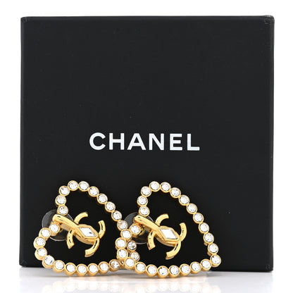 Chanel Crystal Heart CC Earrings Gold 5 of 5