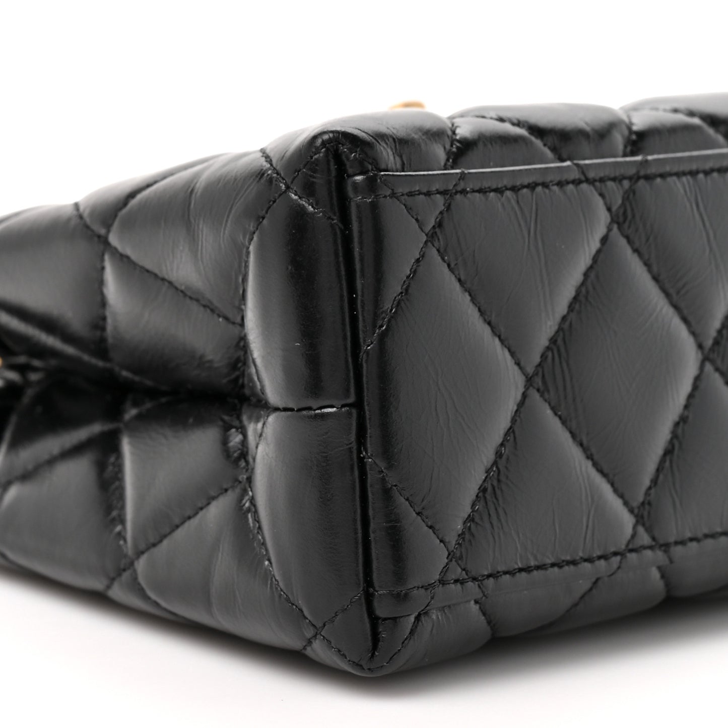 Shiny Aged Calfskin Quilted Nano Kelly Shopper Black